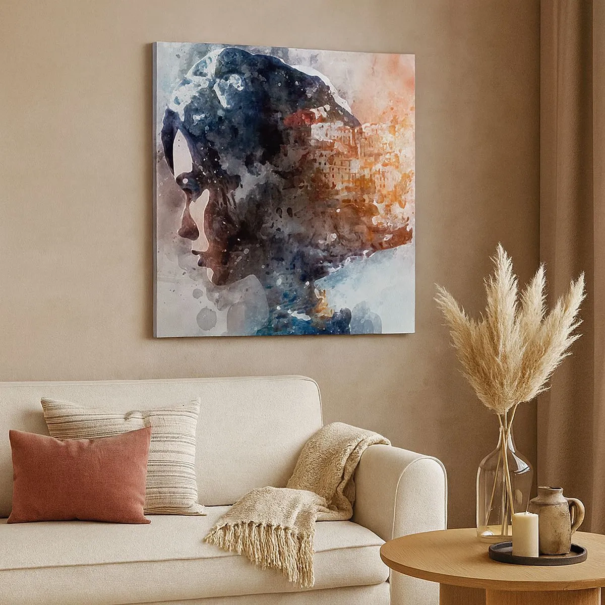 Obraz na płótnie - Opowieść o dziewczynie z miastem w tle - 30x30 cm