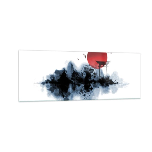 Obraz na szkle - Czerwone słońce nad malowniczym krajobrazem z torii - 140x50cm - Japoński widok - Nowoczesna dekoracja ścienna do salonu i sypialni ARTTOR