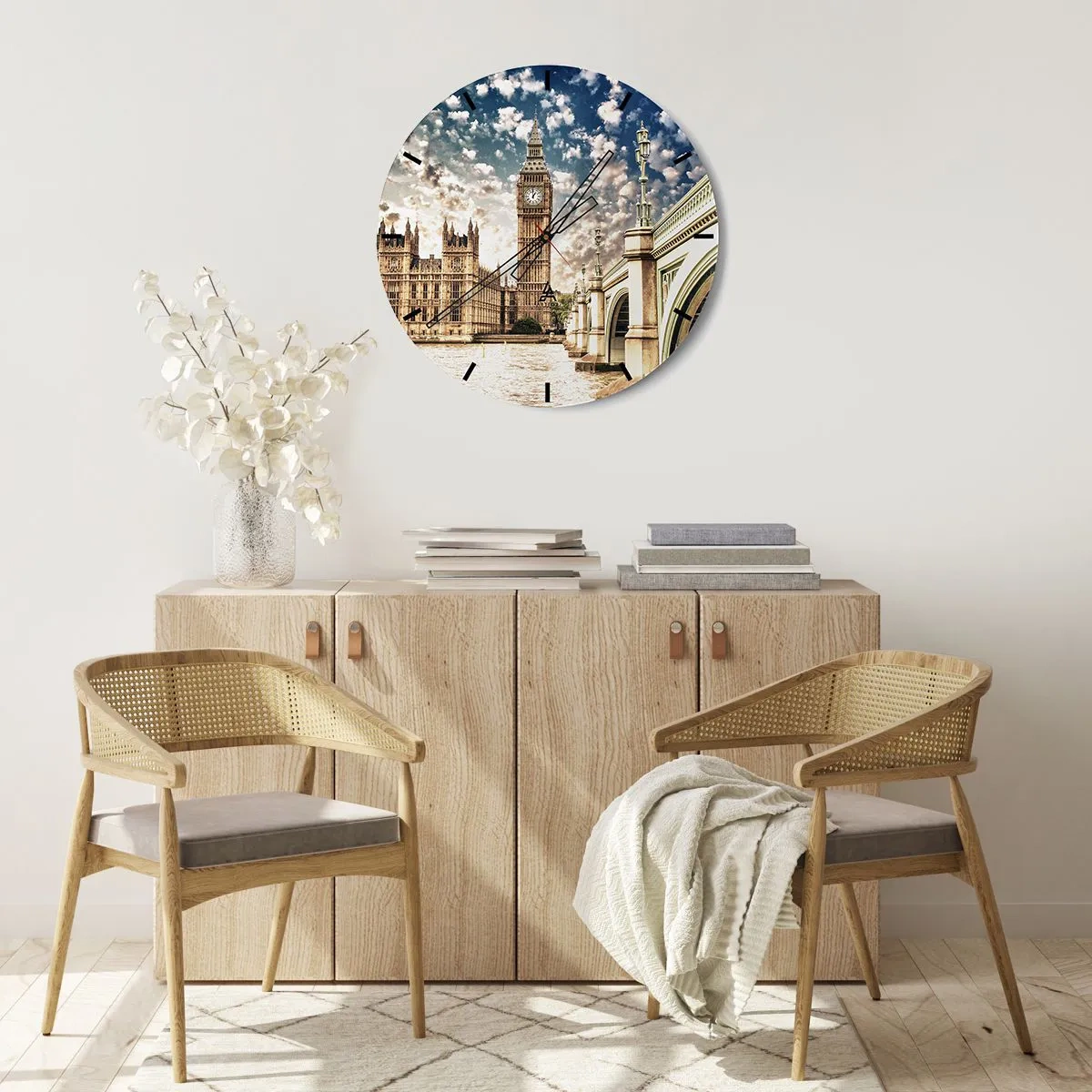 Zegar ścienny - Pierzaste obłoki nad  Tamizą - 30x30 cm