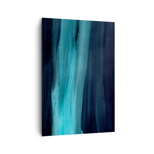 Obraz na płótnie - Subtelne abstrakcyjne fale w ciemnych odcieniach błękitu - 70x100cm - Popłyń z nurtem - Nowoczesna dekoracja ścienna do salonu i sypialni ARTTOR