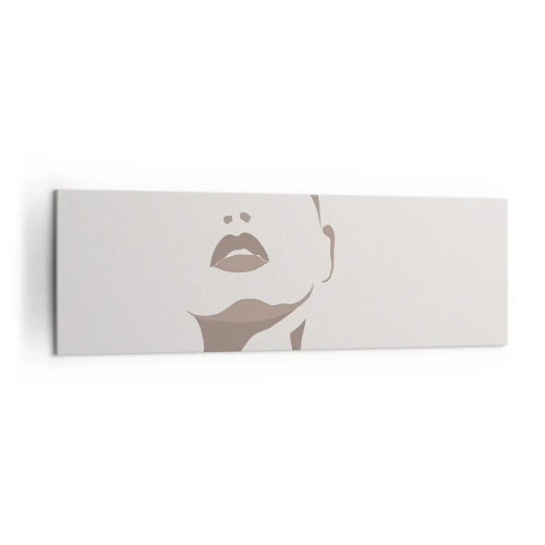 Obraz na płótnie - Minimalistyczny kontur kobiecej twarzy w delikatnych beżach - 160x50cm - Stworzona ze światła i cienia - Nowoczesna dekoracja ścienna do salonu i sypialni ARTTOR