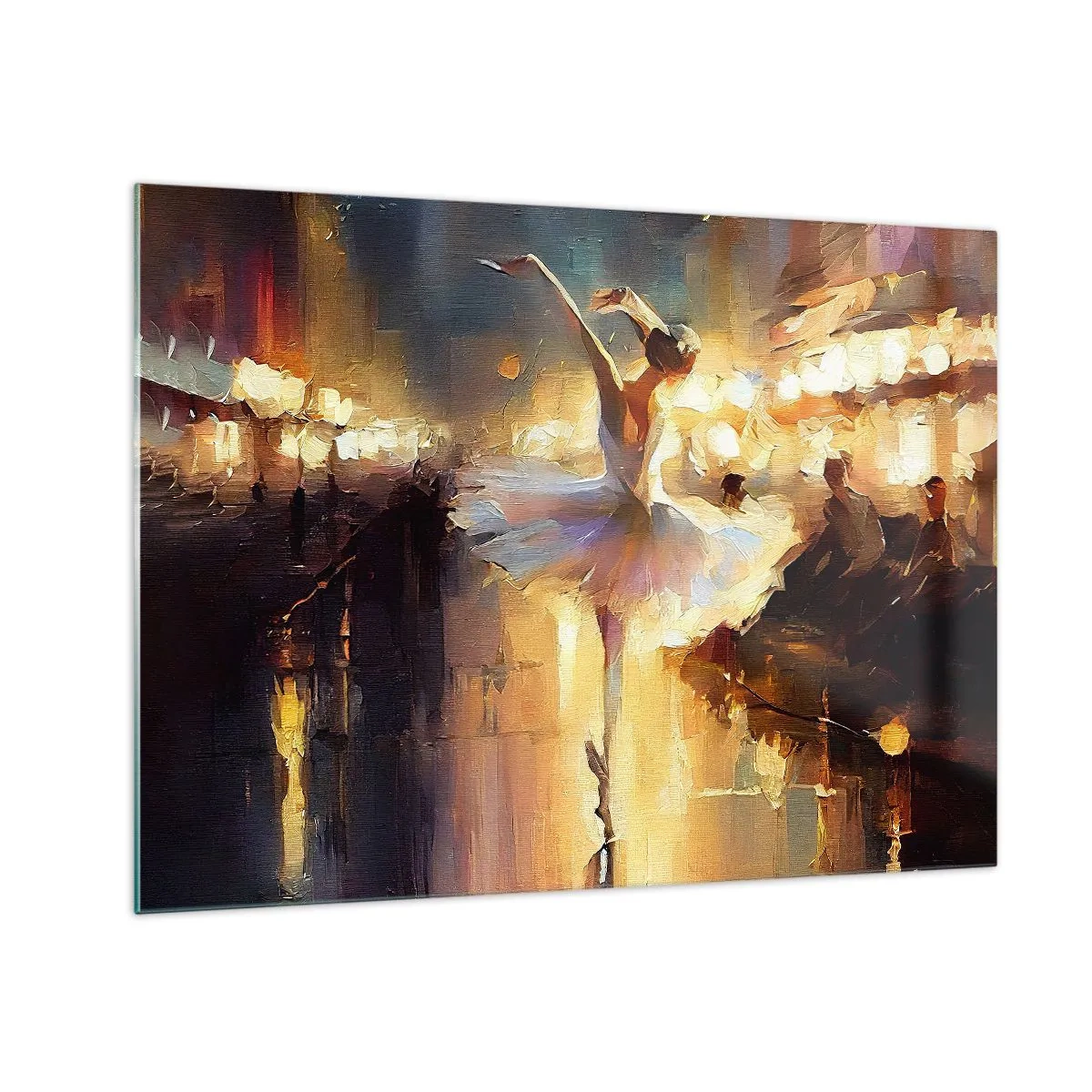 Obraz na szkle - Baletnica w świetle miejskich świateł - 70x50cm - Cud na ulicy - Nowoczesna dekoracja ścienna do salonu i sypialni ARTTOR