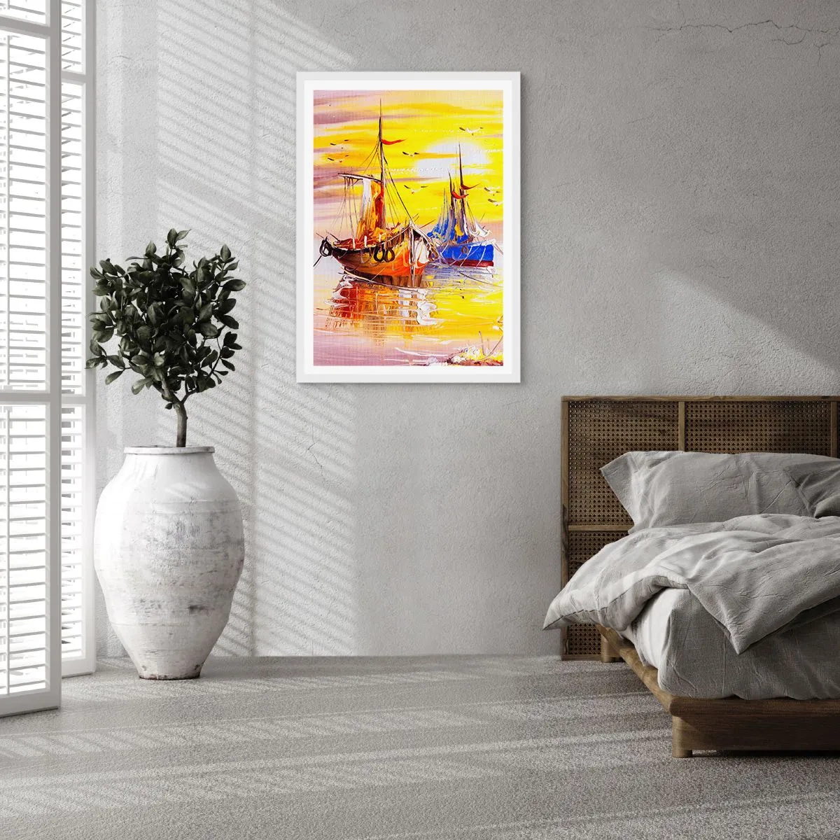 Plakat w białej ramie - Zasłużony odpoczynek w porcie - 50x70 cm