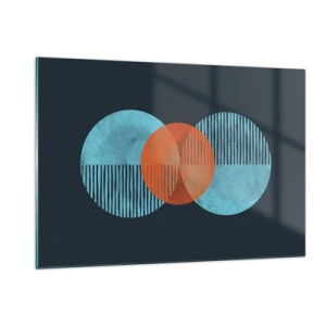 Obraz na szkle - Kolorowe koła z pionowymi liniami na ciemnym tle - 120x80cm - Kompozycja symetryczna - Nowoczesna dekoracja ścienna do salonu, kuchni i sypialni ARTTOR