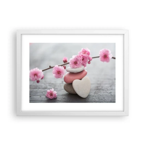 Plakat w białej ramie - Błogość z kwiatem wiśni - 40x30 cm