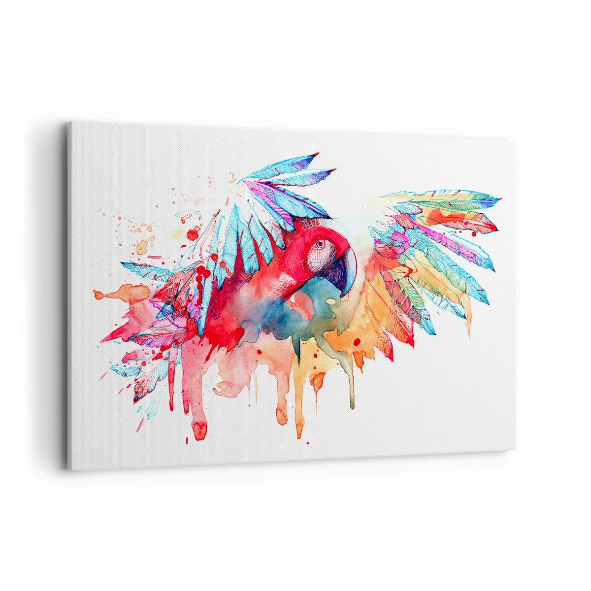 Obraz na płótnie - Papuga w artystycznym stylu akwarelowym - 120x80cm - Kolorowe Papugi - Nowoczesna dekoracja ścienna do salonu, kuchni i sypialni ARTTOR