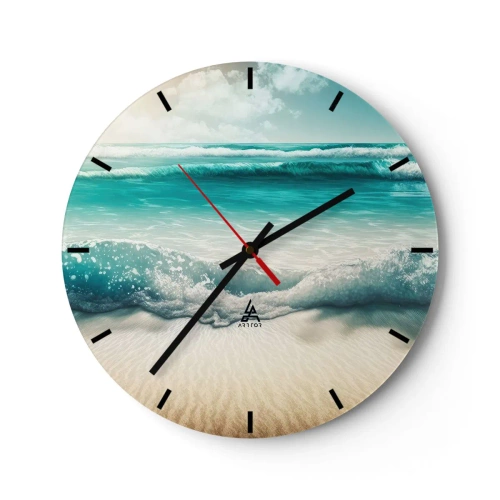 Zegar ścienny - Turkusowe fale rozbijające się o piaszczystą plażę - 30x30cm - Spokój oceanu - Nowoczesna dekoracja ścienna do salonu, kuchni i sypialni ARTTOR