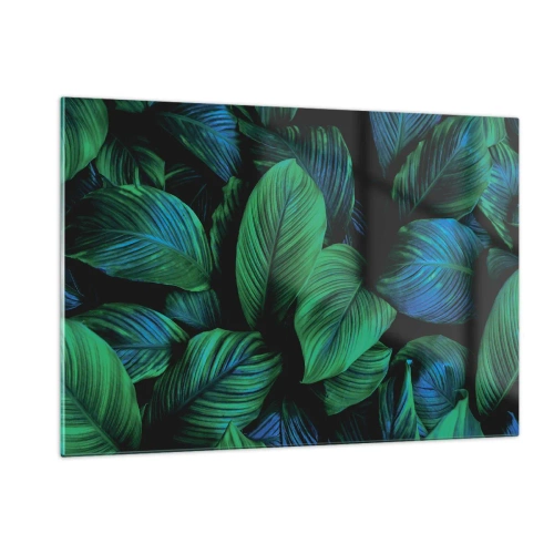 Obraz na szkle - Zbliżenie liści w intensywnych odcieniach zieleni - 120x80cm - W zielonym tłumie - Nowoczesna dekoracja ścienna do salonu, kuchni i sypialni ARTTOR