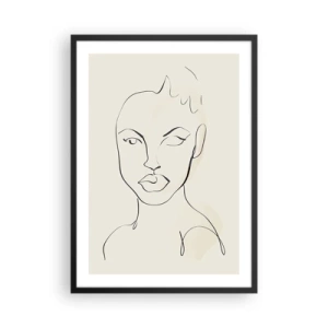 Plakat w czarnej ramie - Abstrakcyjny portret twarzy w stylu line art - 50x70cm - Zarys zmysłowości - Nowoczesna dekoracja ścienna do salonu i sypialni ARTTOR