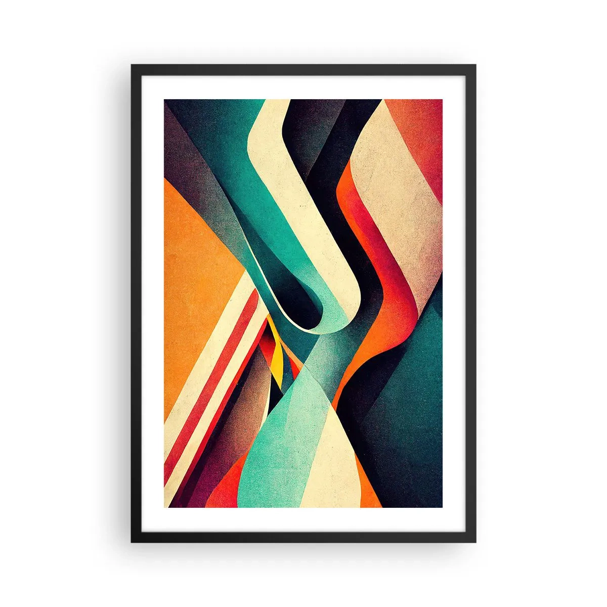 Plakat w czarnej ramie - Abstrakcyjne fale w żywych kolorach retro - 50x70cm - Kompozycja intensywna - Nowoczesna dekoracja ścienna do salonu i sypialni ARTTOR