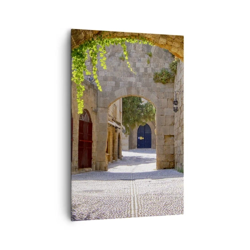 Obraz na płótnie - Kamienne łuki i brukowane uliczki w średniowiecznym stylu - 80x120cm - Zaraz pojawi się orszak - Nowoczesna dekoracja ścienna do salonu i sypialni ARTTOR