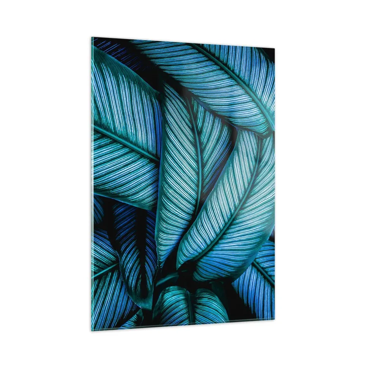 Obraz na szkle - Zbliżenie turkusowych liści o intensywnej strukturze - 50x70cm - Linie życia - Nowoczesna dekoracja ścienna do salonu, kuchni i sypialni ARTTOR