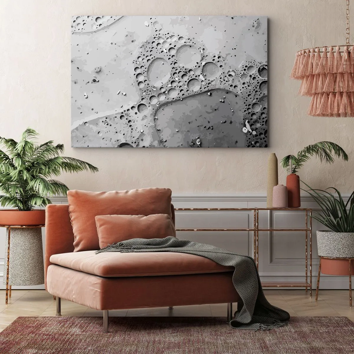 Obraz na płótnie - Czarno-biały wzór bąbelków w minimalistycznym stylu - 120x80cm - Slad po spienionym - Nowoczesna dekoracja ścienna do salonu, kuchni i sypialni ARTTOR