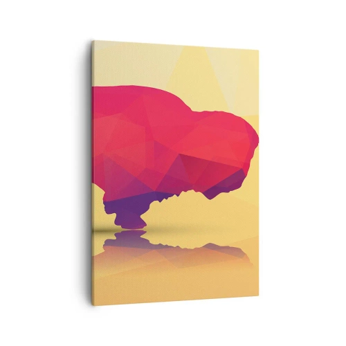Obraz na płótnie - Geometryczny bizon w abstrakcyjnej kolorystyce - 50x70cm - Amarantowa siła żubra - Nowoczesna dekoracja ścienna do salonu, kuchni i sypialni ARTTOR