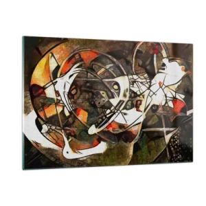 Obraz na szkle - Abstrakcyjny obraz z okręgami i dynamicznymi liniami - 120x80cm - Słyszysz ruch? - Nowoczesna dekoracja ścienna do salonu, kuchni i sypialni ARTTOR
