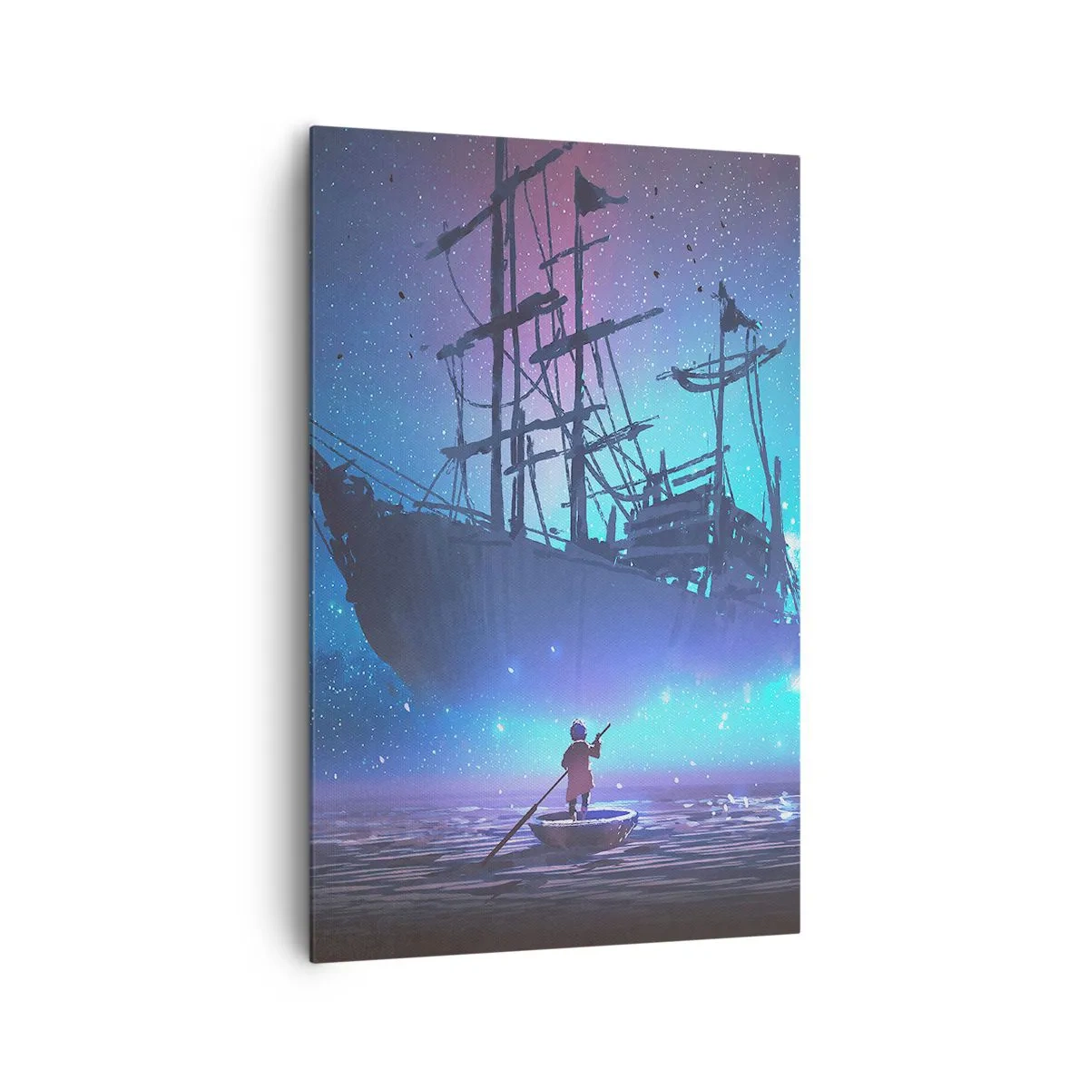 Obraz na płótnie - Fantastyczny statek na tle gwiaździstego nieba - 80x120cm - Spotkanie z mitem morza - Nowoczesna dekoracja ścienna do salonu i sypialni ARTTOR