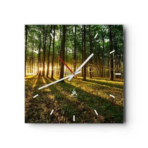 Zegar ścienny - Zachodzące słońce w lesie liściastym - 30x30cm - Fotografia wszystkich wiosen - Nowoczesna dekoracja ścienna do salonu i sypialni ARTTOR