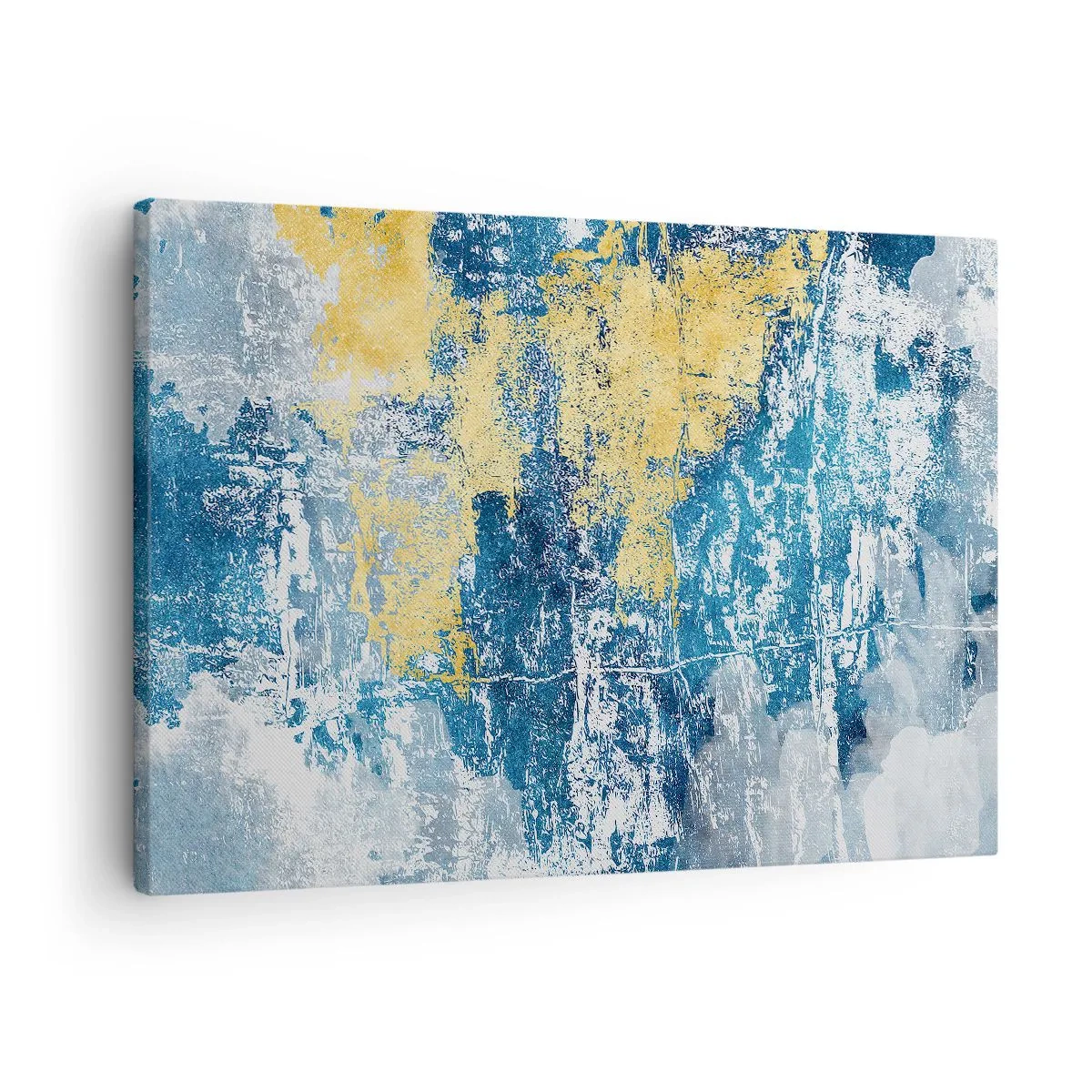 Obraz na płótnie - Abstrakcja w odcieniach niebieskiego i żółtego - 70x50cm - Abstrakcja pełna pogody - Nowoczesna dekoracja ścienna do salonu i sypialni ARTTOR