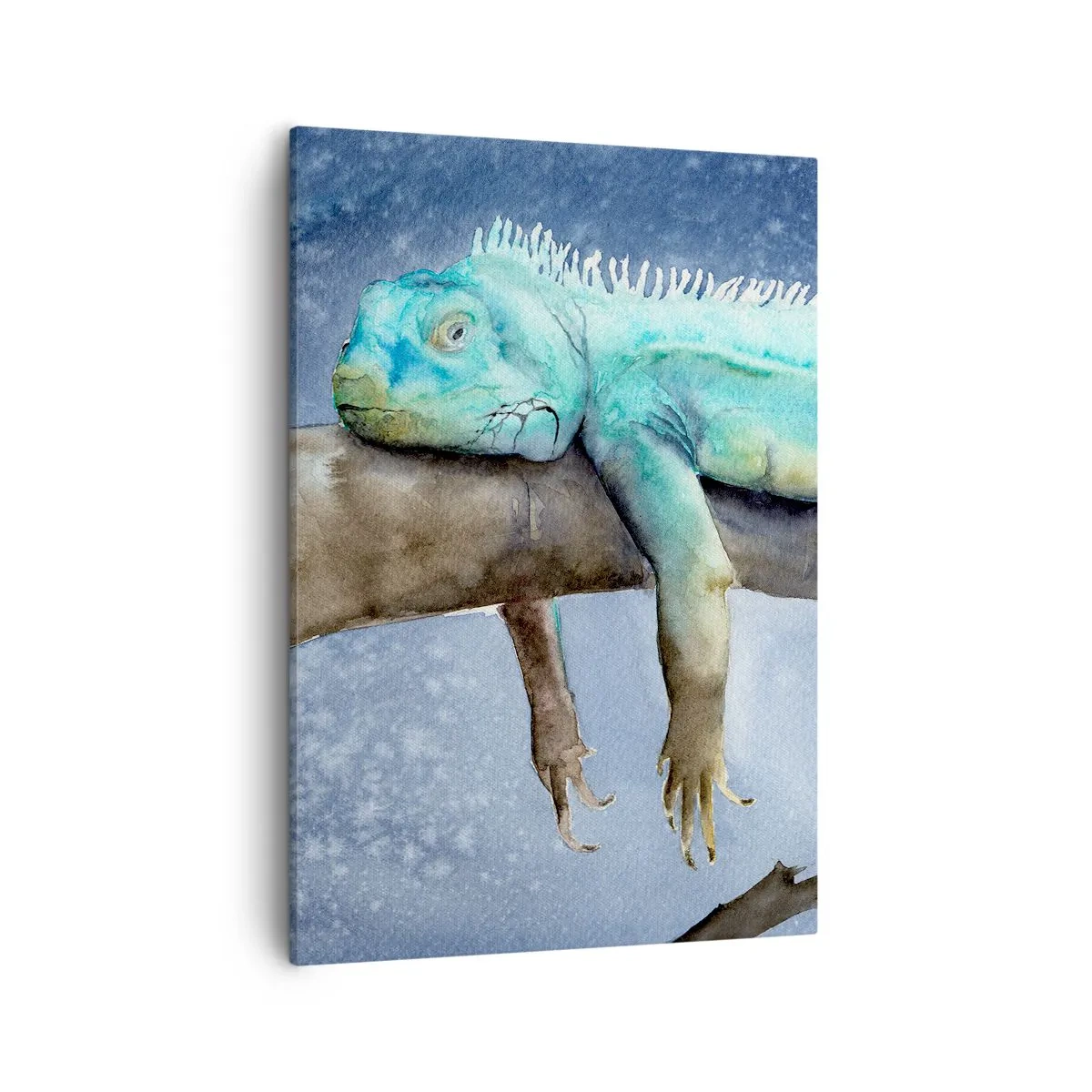 Obraz na płótnie - Niebiesko-zielona iguana odpoczywająca na gałęzi - 50x70cm - Jest dobrze! - Nowoczesna dekoracja ścienna do salonu, kuchni i sypialni ARTTOR