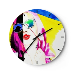 Zegar ścienny - Kobieta w okularach w stylu pop-art - 30x30cm - Nie jestem biała i nie jestem czarna - Nowoczesna dekoracja ścienna do salonu, kuchni i sypialni ARTTOR