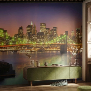 Fototapeta Samoprzylepna Deluxe Sticker - Tu światło nigdy nie gaśnie - Miasto, Nowy Jork, Brooklyn Bridge - 100x70 cm
