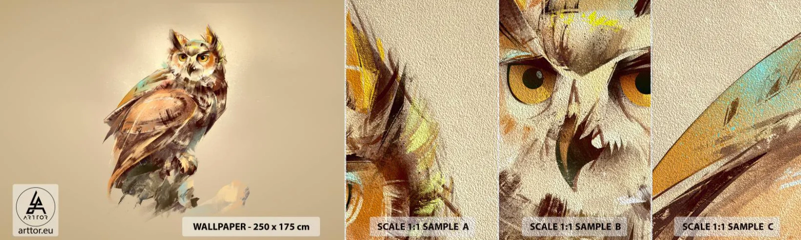 Fototapeta Próbka Premium Sand - Najmądrzejsza sowa - potwierdzi dąbrowa - Sowa, Ptak, Abstrakcja - 100x30 cm