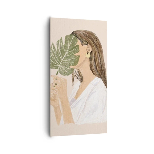 Obraz na płótnie - Tajemniczy portret z wachlarzem - 65x120 cm