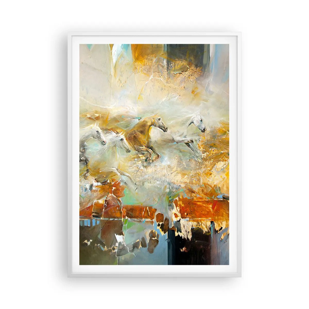 Plakat w białej ramie - Galopem przez światło - 70x100 cm