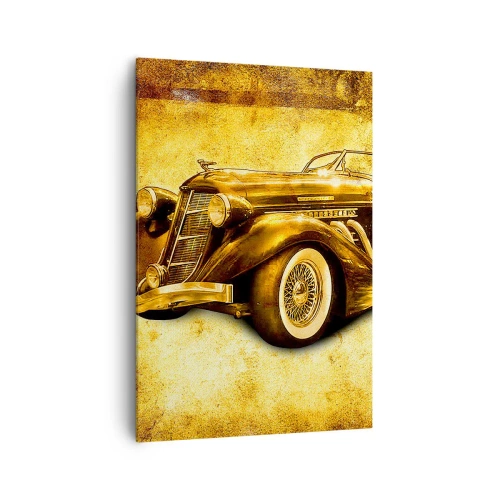 Obraz na płótnie - Złoty klasyczny kabriolet retro na tle vintage w ciepłych barwach - 70x100cm - Elita elit - Nowoczesna dekoracja ścienna do salonu i sypialni ARTTOR