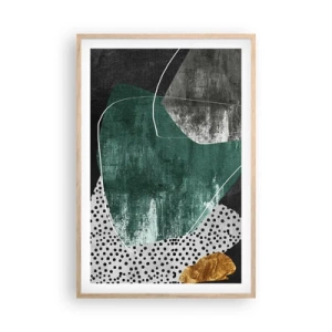 Plakat w ramie jasny dąb - Barwna abstrakcja z płatkiem złota - 61x91 cm