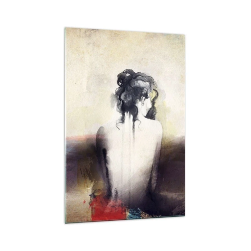 Obraz na szkle - Subtelny portret kobiety w artystycznym stylu - 70x100cm - Łagodne linie, owalne kształty - Nowoczesna dekoracja ścienna do salonu i sypialni ARTTOR