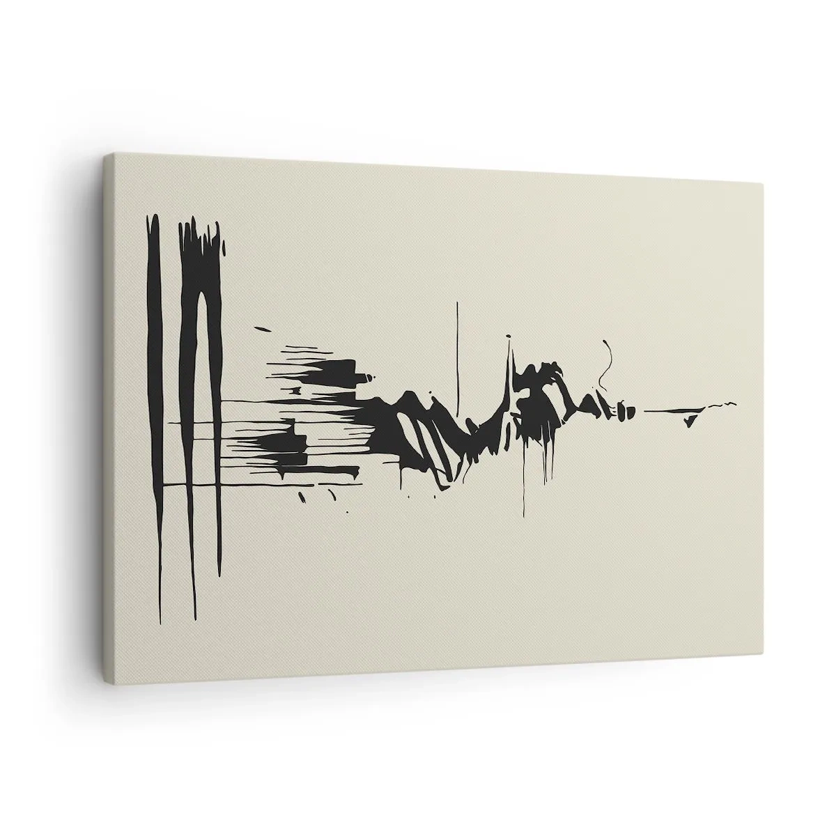 Obraz na płótnie - Minimalistyczna abstrakcja z czarnymi liniami na jasnym tle - 70x50cm - Abstrakcja pośpieszna - Nowoczesna dekoracja ścienna do salonu i sypialni ARTTOR