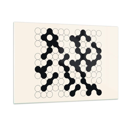 Obraz na szkle - Czarno-biała graficzna mozaika złożona z połączonych kropek - 120x80cm - Chińska gra – wariacja - Nowoczesna dekoracja ścienna do salonu, kuchni i sypialni ARTTOR