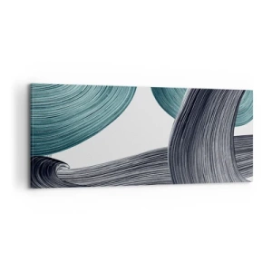 Obraz na płótnie - Płynne abstrakcyjne linie w odcieniach zieleni i szarości - 120x50cm - Szmaragdowe i czarne szlaki - Nowoczesna dekoracja ścienna do salonu i sypialni ARTTOR