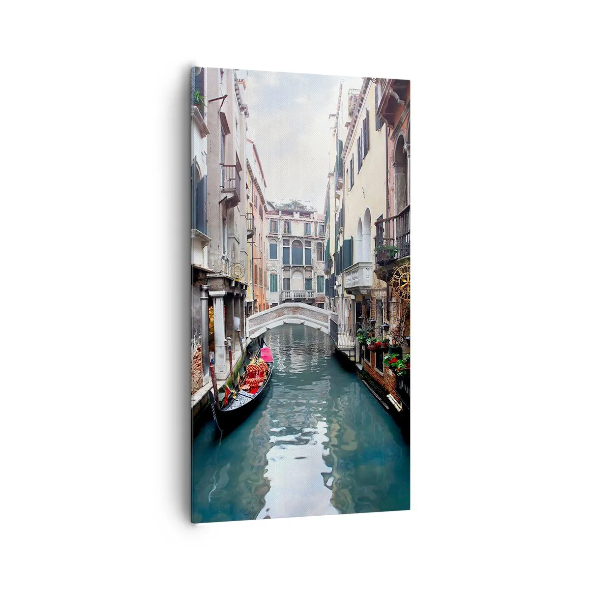 Obraz na płótnie - Pejzaż wenecki z gondolą i mostkiem - 65x120 cm