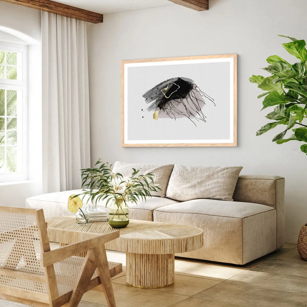 Plakat w ramie jasny dąb - W czerni i w złocie - 100x70 cm