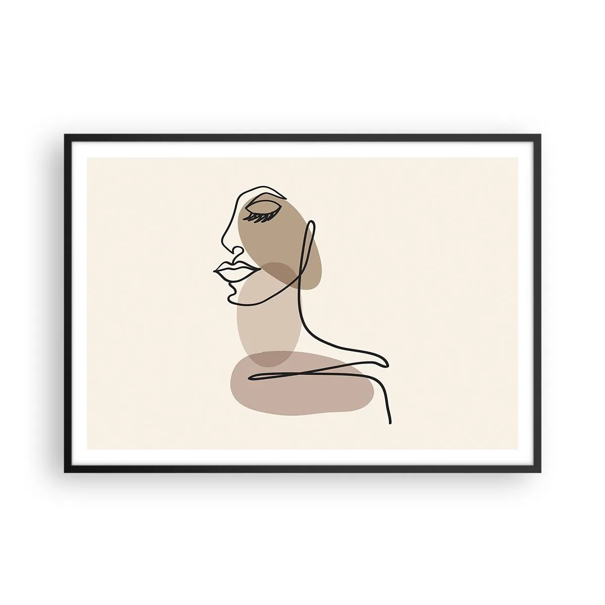 Plakat w czarnej ramie - Kobiecy profil w minimalistycznym stylu line art - 100x70cm - Pewna linia piękna - Nowoczesna dekoracja ścienna do salonu i sypialni ARTTOR