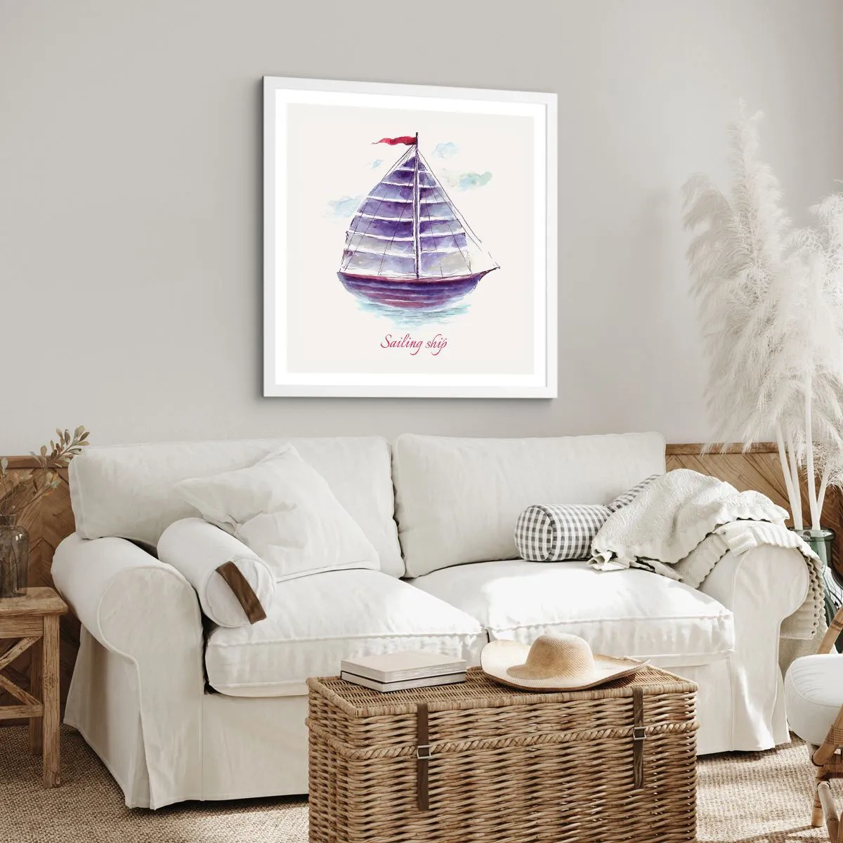 Plakat w białej ramie - Pełnych żagli i spokojnej wody - 60x60 cm