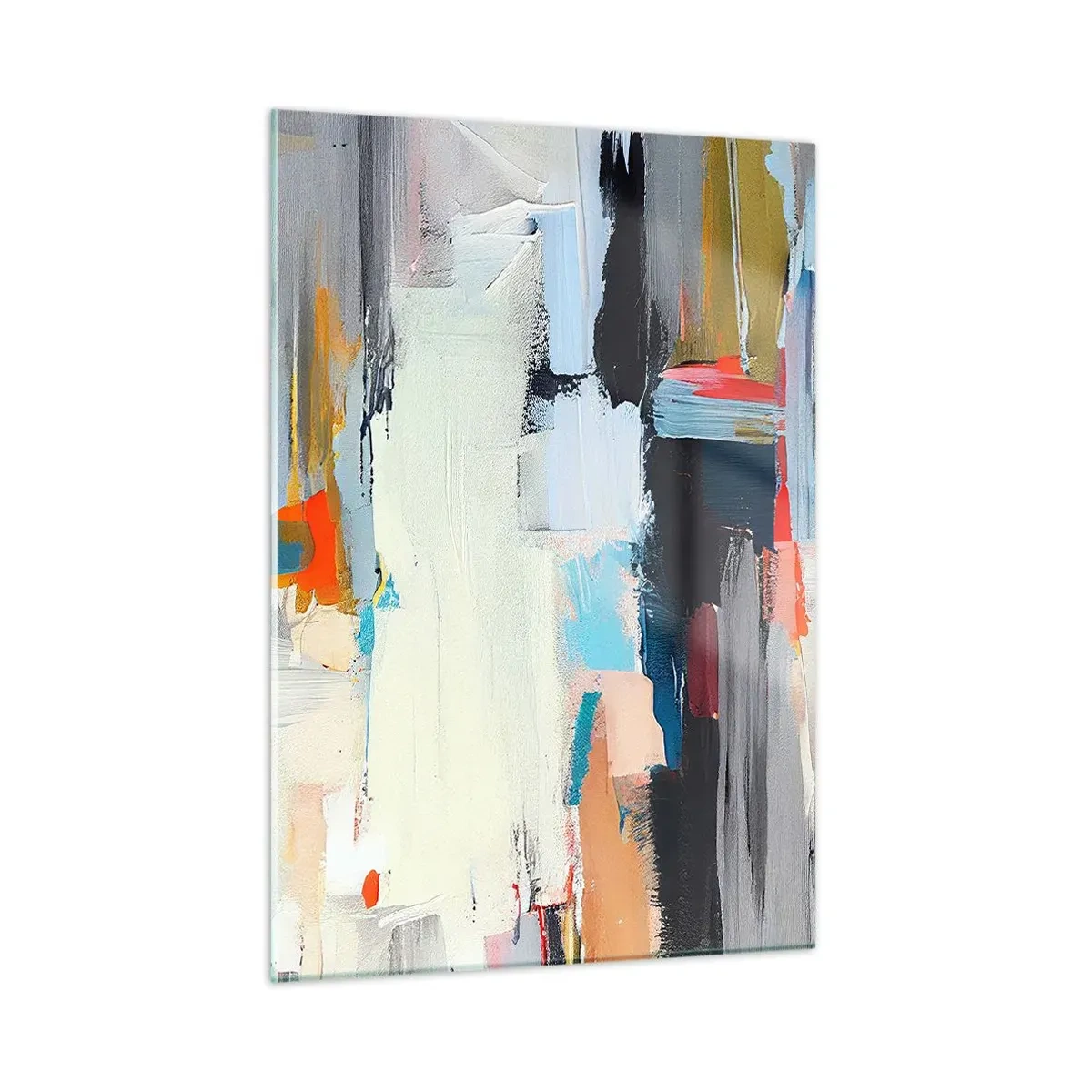 Obraz na szkle - Abstrakcyjna kompozycja z kolorowymi plamami i pociągnięciami - 50x70cm - Jest metoda? - Nowoczesna dekoracja ścienna do salonu, kuchni i sypialni ARTTOR