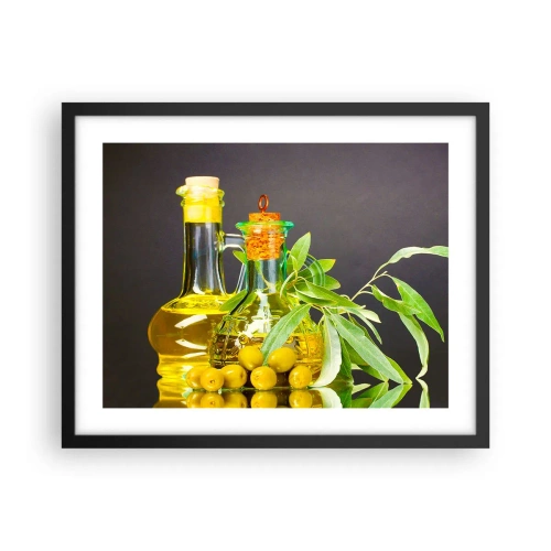Plakat w czarnej ramie - Martwa natura z oliwkami i oliwą - 50x40 cm