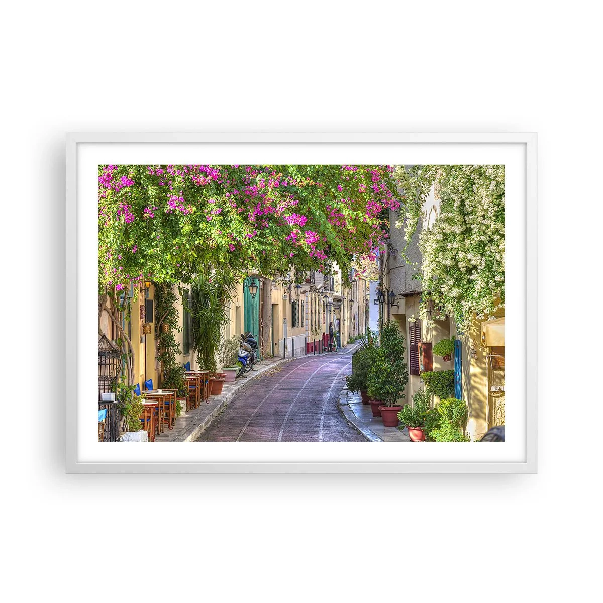 Plakat w białej ramie - Kwitnący zaułek - 70x50 cm