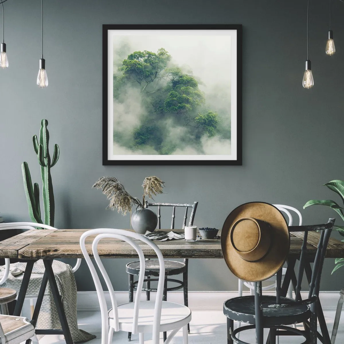 Plakat w czarnej ramie - Otulone mgłą - 60x60 cm