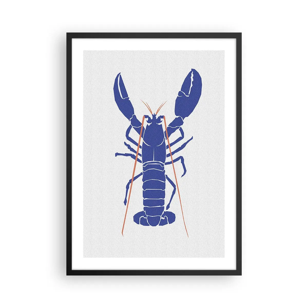 Plakat w czarnej ramie - Kontrastowa grafika homara w minimalistycznym stylu - 50x70cm - Homar wykwintny w granacie - Nowoczesna dekoracja ścienna do salonu i sypialni ARTTOR