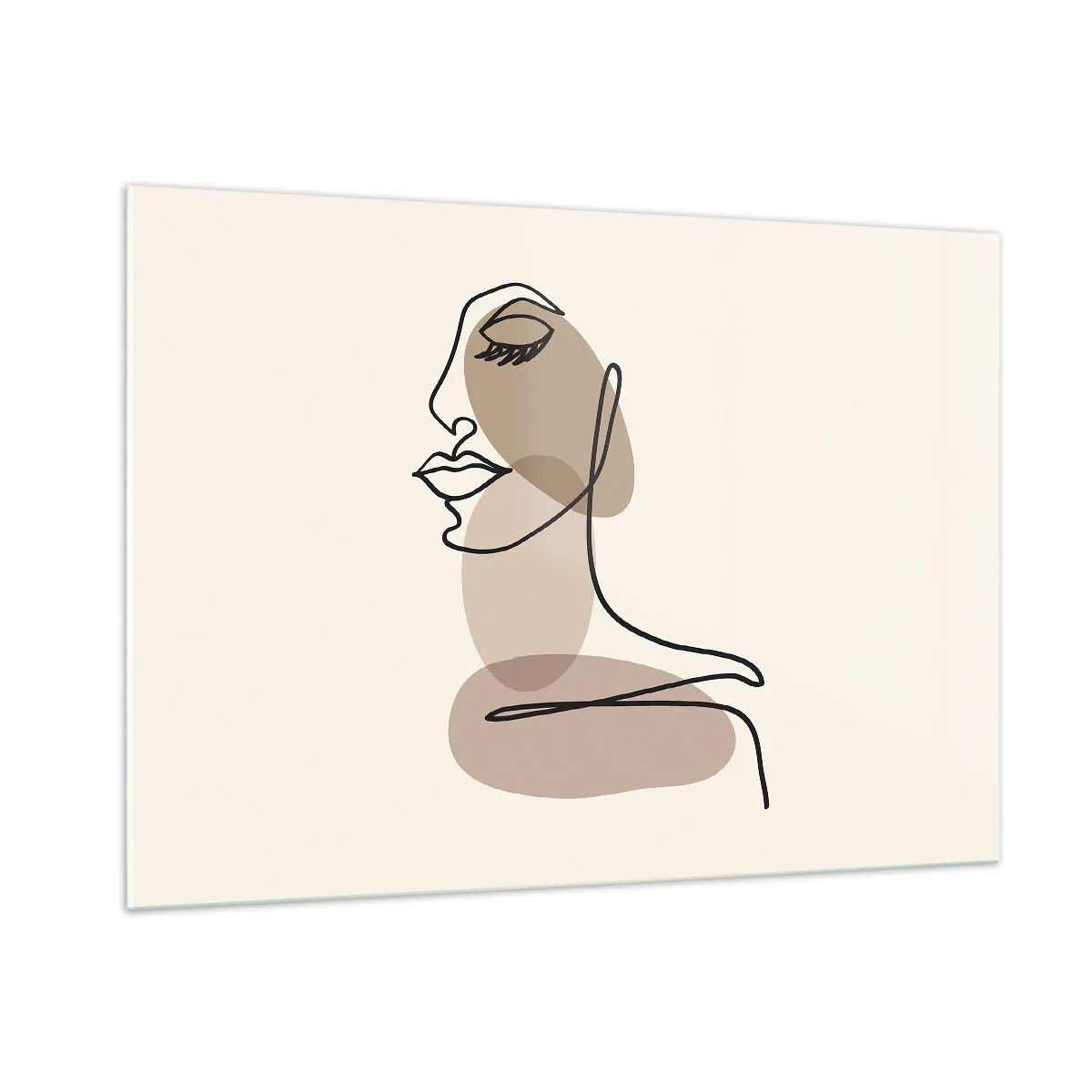 Obraz na szkle - Minimalistyczny kobiecy portret wykonany linią ciągłą - 100x70cm - Pewna linia piękna - Nowoczesna dekoracja ścienna do salonu, kuchni i sypialni ARTTOR