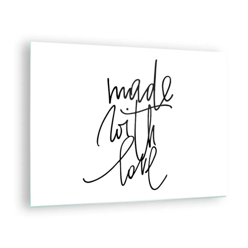 Obraz na szkle - Minimalistyczny napis 'Made with love' - 70x50cm - Najlepsza marka - Nowoczesna dekoracja ścienna do salonu i sypialni ARTTOR