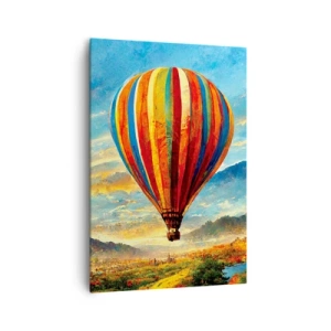 Obraz na płótnie - Kolorowy balon nad malowniczym krajobrazem - 70x100cm - W ciszy widać więcej - Nowoczesna dekoracja ścienna do salonu i sypialni ARTTOR