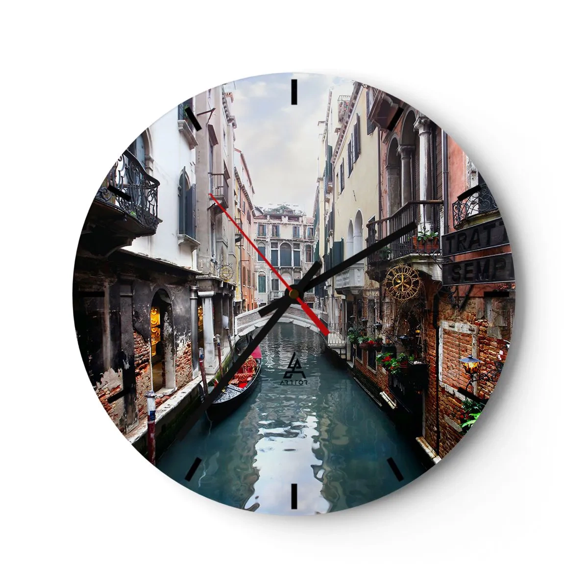 Zegar ścienny - Pejzaż wenecki z gondolą i mostkiem - 40x40 cm