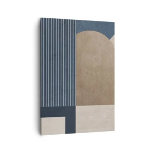 Obraz na płótnie - Minimalistyczna kompozycja geometryczna z liniami i łukami w odcieniach granatu, beżu i bieli - 50x70cm - Kompozycja prostoty i krągłości - Nowoczesna dekoracja ścienna do salonu, kuchni i sypialni ARTTOR