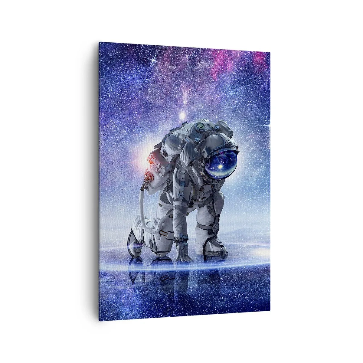 Obraz na płótnie - Astronauta w galaktycznym krajobrazie - 70x100cm - Niebo gwiaździste nade mną - Nowoczesna dekoracja ścienna do salonu i sypialni ARTTOR