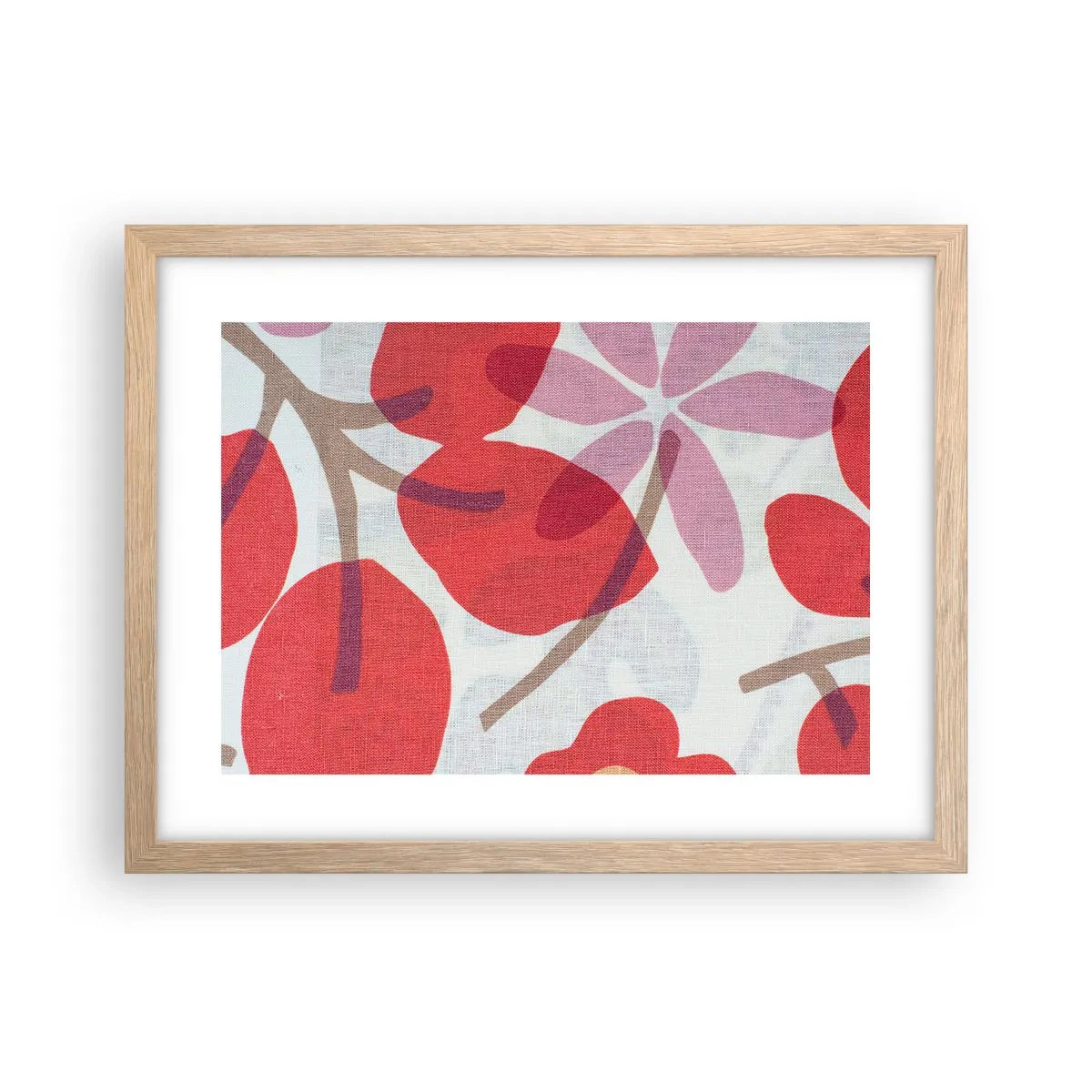 Plakat w ramie jasny dąb - Kompozycja kwiatowa w różu - 40x30 cm